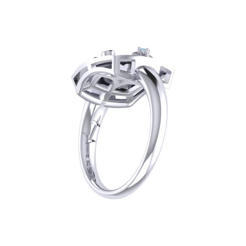 Luvmyjewelry Sagittarius Archer Design Sterling Silver Blue Topaz Stone Diamond Signet Ring In Silver