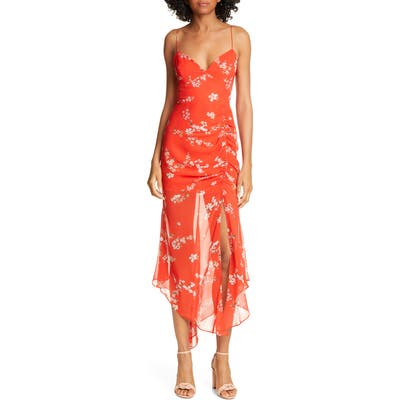 Nicholas Ruched Angled Hem Silk Dress, Red