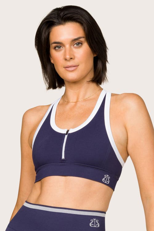 Shop Alala Barre Zip Bra In Navy + White