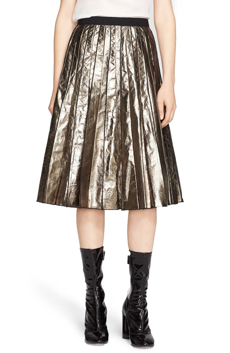 MARC JACOBS Pleated Metallic Kangaroo Leather Skirt | Nordstrom
