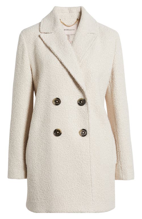 Shop Bcbg Double Breasted Boucle Coat In Cream