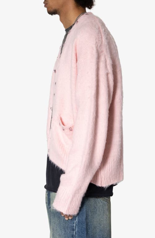 Shop Mnml Faux Gem Accent Cardigan In Pink