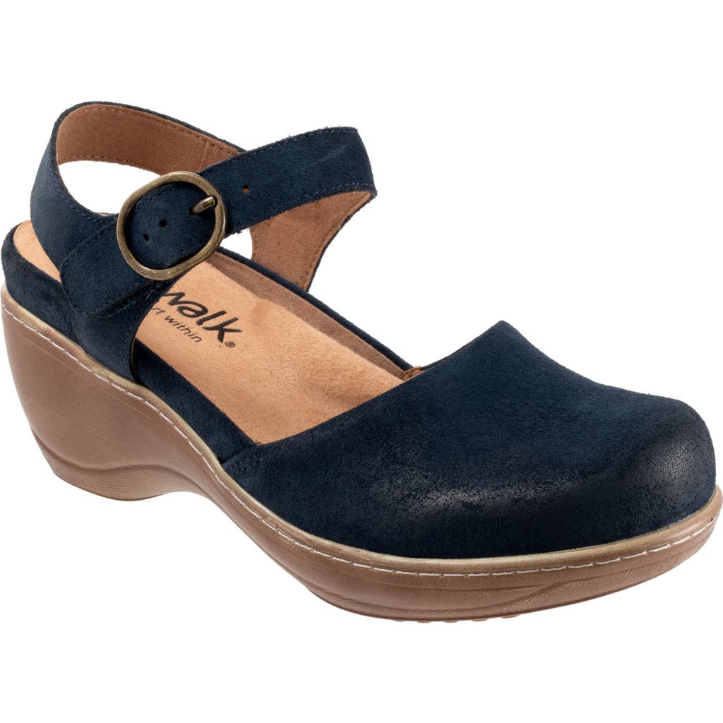 Softwalk ® Mabelle Ankle Strap Platform Clog In Navy Suede