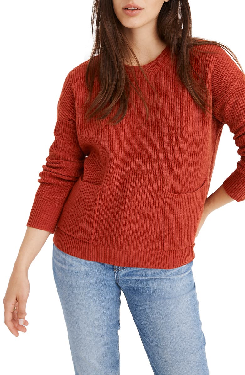 Patch Pocket Pullover Sweater, Main, color, BRIGHT EMBER