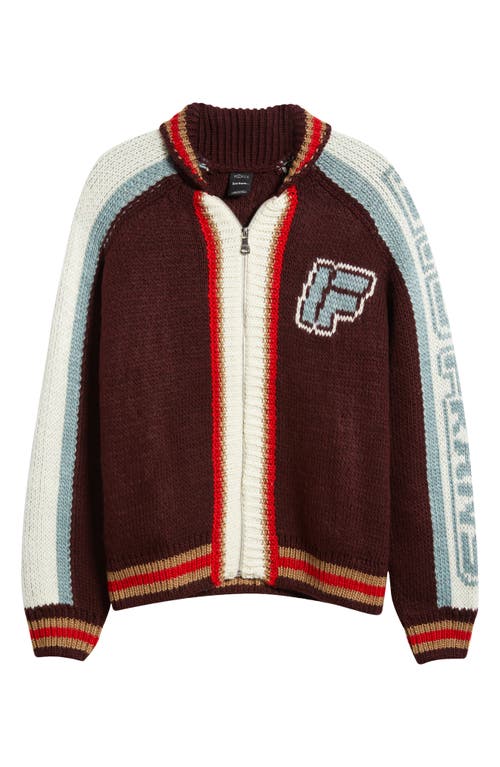 Shop Iets Frans Varsity Chunky Front Zip Sweater In Burgundy