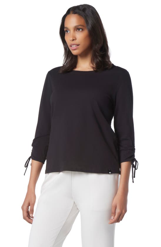 Shop Andrew Marc Sport Ruched Tie Sleeve T-shirt In Black