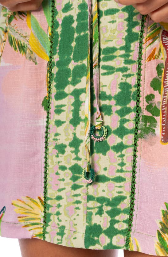 Shop Maaji Retro Palms Long Sleeve Cover-up Minidress In Pink