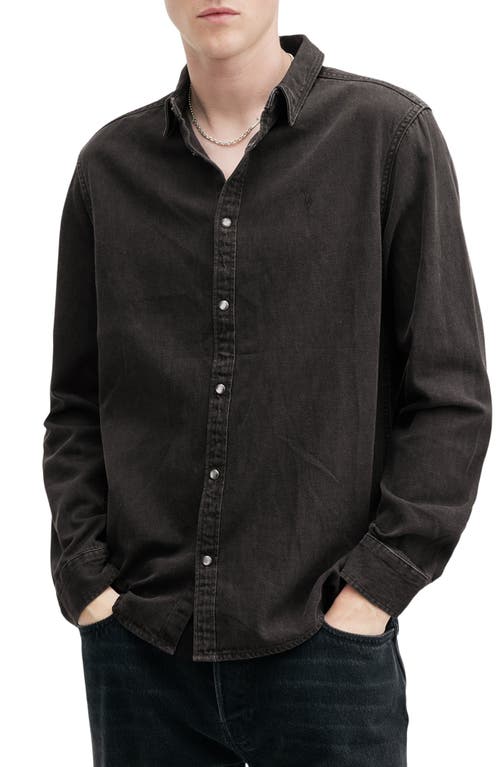 Shop Allsaints Gleason Cotton Denim Snap-up Shirt In Grey