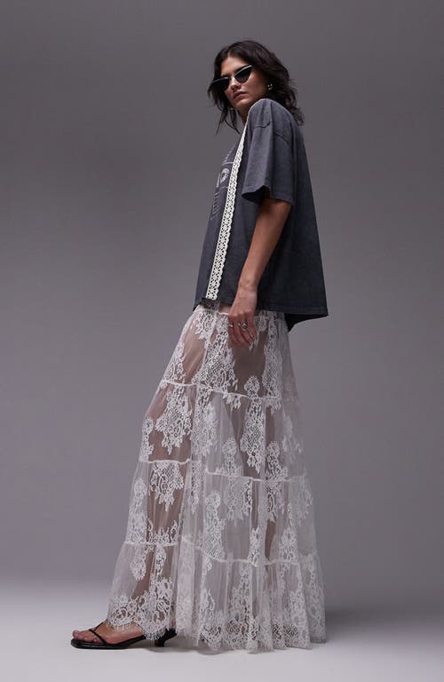 Shop Topshop Tiered Sheer Lace Maxi Skirt In Ivory