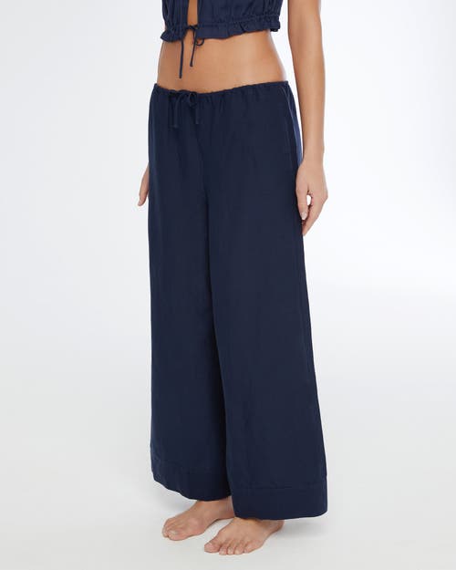 Onia Drawstring Linen-blend Wide-leg Pant In Deep Navy