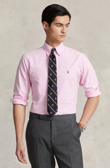 Polo Ralph Lauren Men's Classic-Fit Gingham Oxford Shirt - Pink/White - Size M