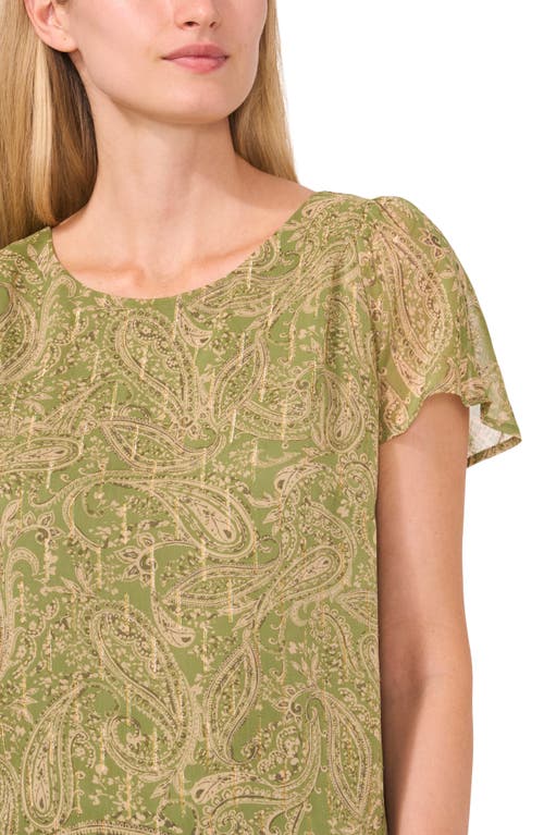 Shop Cece Print Flutter Sleeve Top In Green
