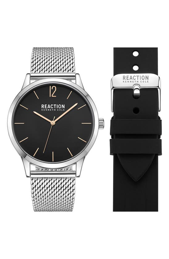 Kenneth Cole Reaction Classic Mesh Strap Watch & Silicone Strap Gift Set, 40mm In Metallic