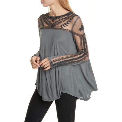Free People Jojo Mixed Media Long Sleeve Tee, Black
