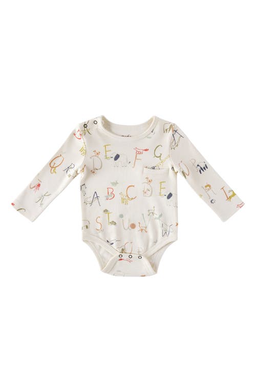 Pehr Alphabet Print Long Sleeve Organic Cotton Bodysuit in Beige at Nordstrom