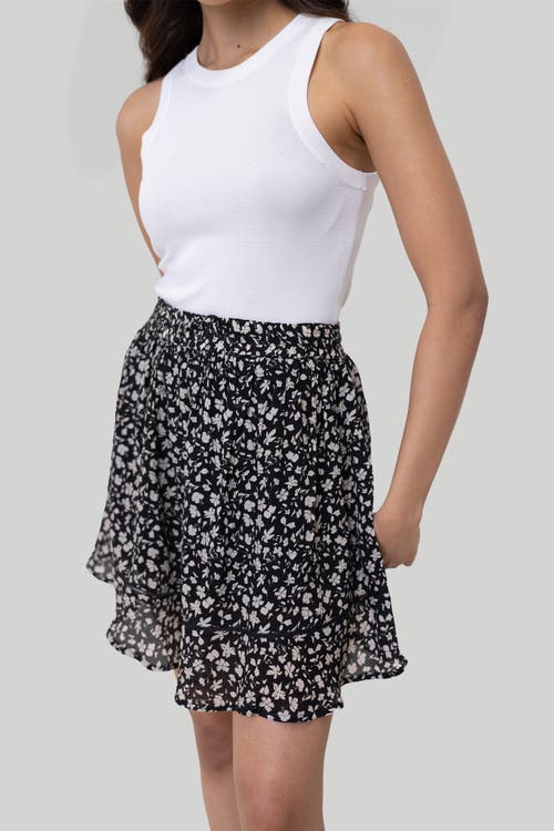 Reistor Women's Black Drawstring Short Printed Crepe Skirt In Monochrome Medley