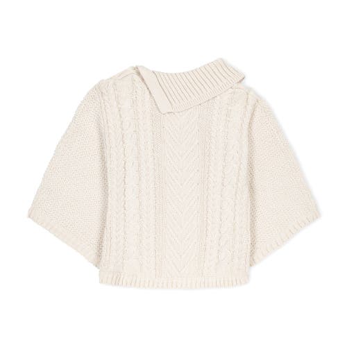 Hope & Henry Girls' Organic Split Collar Sweater Cape, Kids In Ivory Center Cable