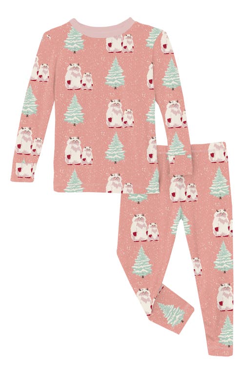 Shop Kickee Pants Yeti Print Fitted Two-piece Pajamas In Blush Yeti