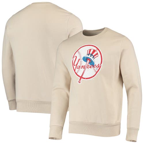 Men's Majestic Threads Oatmeal New York Yankees Fleece Pullover Sweatshirt