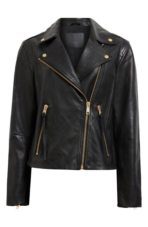 Shop Allsaints Dalby Leather Biker Jacket In Black/gold