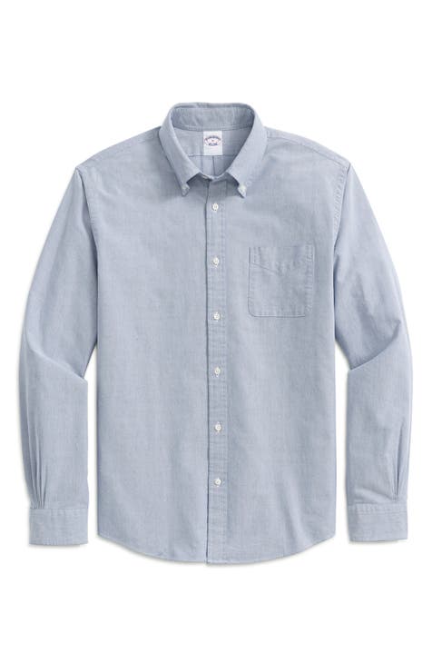 Light Blue Supima Cotton Oxford Satin Weave 4-Bar Long Sleeve Round Collar  Shirt