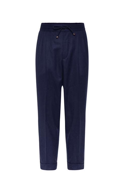 Shop Brunello Cucinelli Virgin Wool Flannel Trousers In Marine