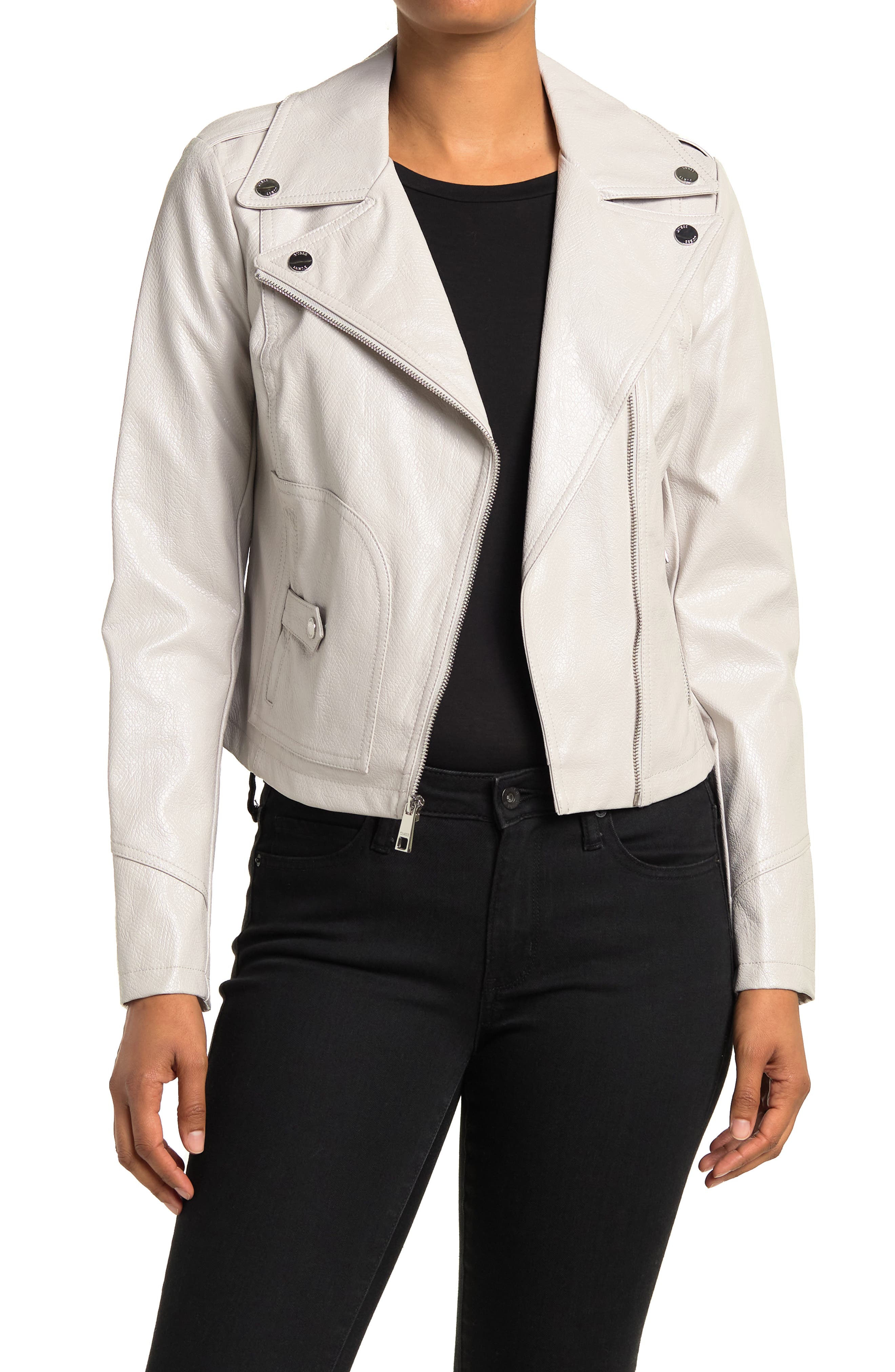 guess women's faux leather moto jacket