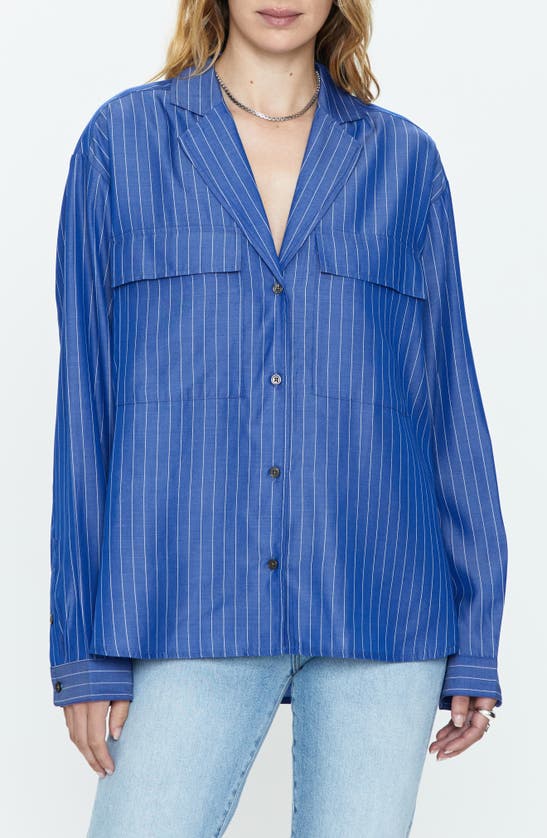 Shop Pistola Irene Stripe Shirt In Dark Blue Pinstripe