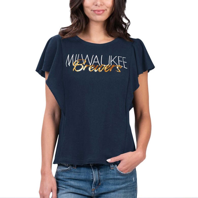Shop G-iii 4her By Carl Banks Navy Milwaukee Brewers Crowd Wave T-shirt
