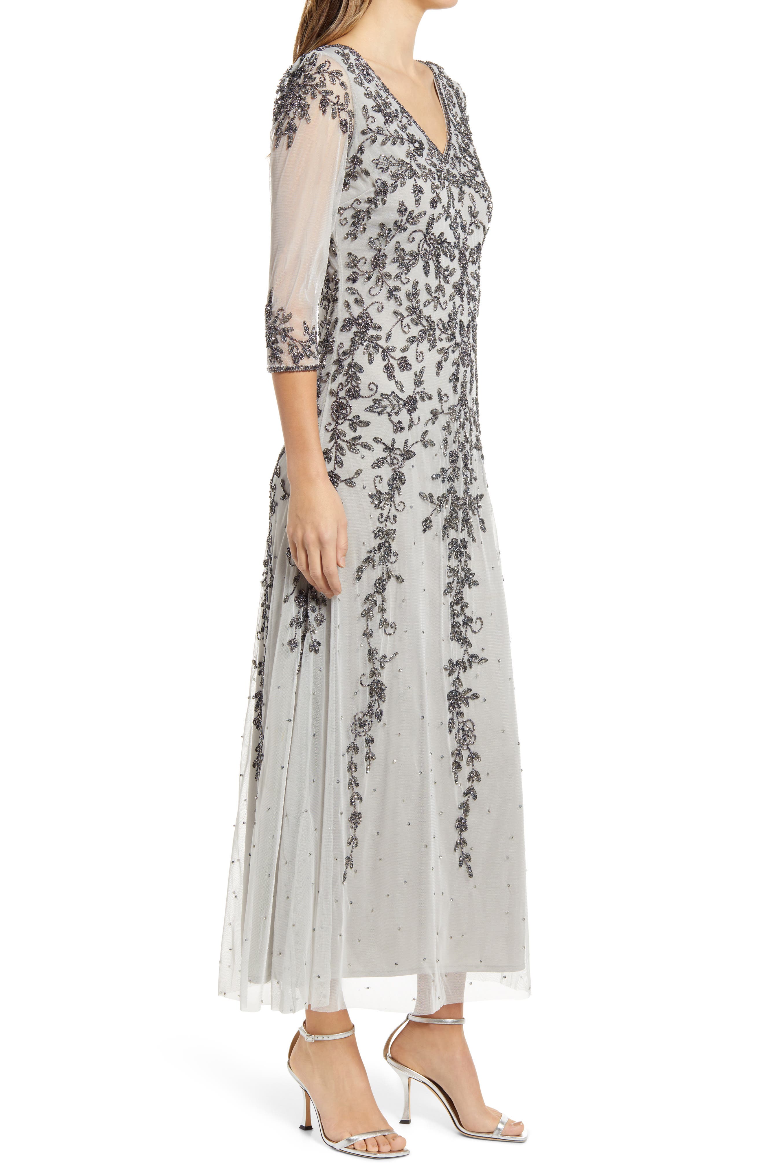 pisarro nights v neck beaded gown