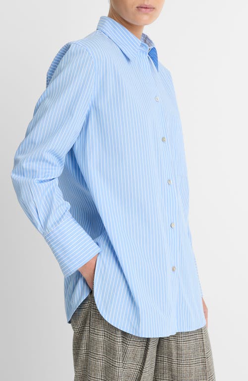 Shop Vince Stripe Relaxed Cotton Button-up Shirt In Sky Blue/off White