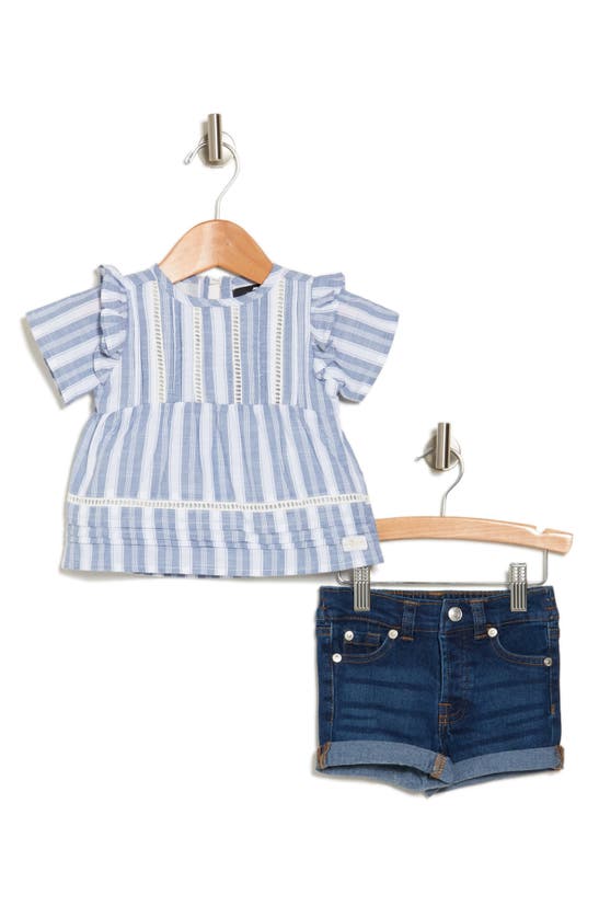 Shop 7 For All Mankind Ruffle Stripe Top & Denim Shorts Set