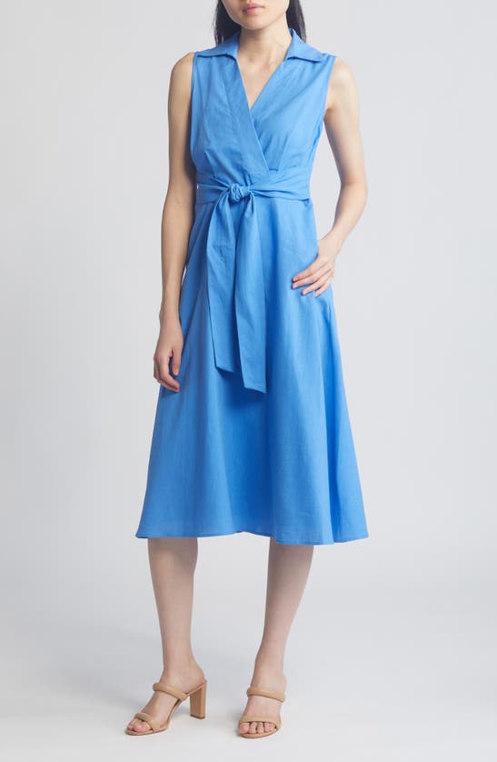 Shop Tahari Asl Sleeveless Midi Shirtdress In Summer Sky