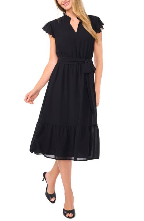 Shop Cece Scallop Trim Chiffon Midi Dress In Rich Black