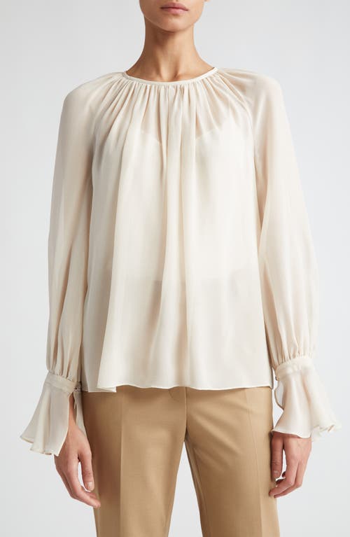 Max Mara Studio Yelina Semisheer Bell Sleeve Bow Back Silk Georgette Top Beige at Nordstrom,