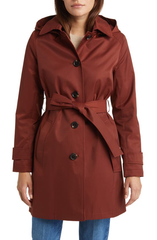 Shop Sam Edelman Water Repellent Cotton Blend Gabardine Hooded Trench Coat In Toasted Ginger