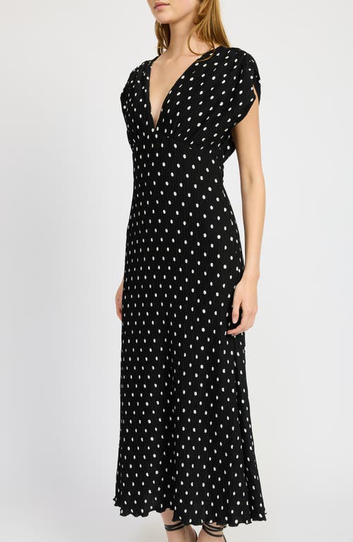 Shop En Saison Darlene Polka Dot Flutter Sleeve Dress In Black/white