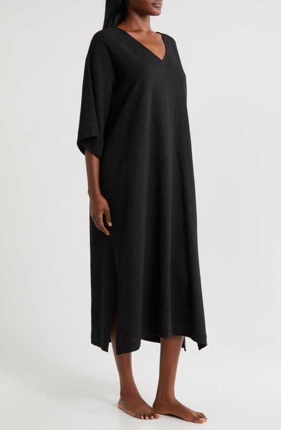 Shop Natori Onsen Cotton Nightgown In Black