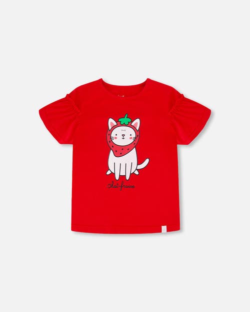 Deux Par Deux Little Girl's Organic Cotton Top With Flounce Sleeves True Red at Nordstrom