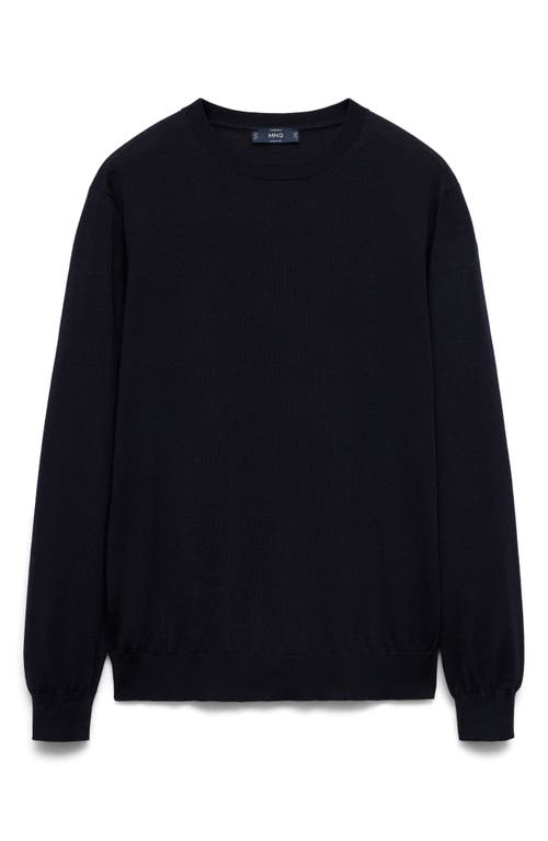 Mango Microstructure Crewneck Sweater In Dark Navy