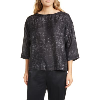 Eileen Fisher Boxy Silk Top, Grey