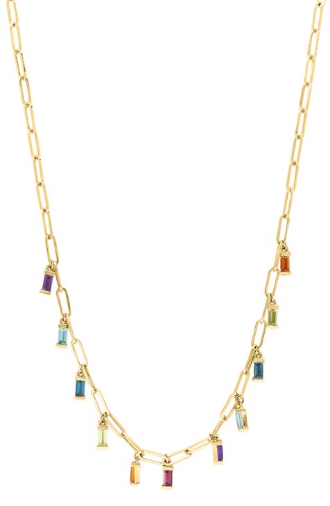 14K Gold Stone Chain Necklace