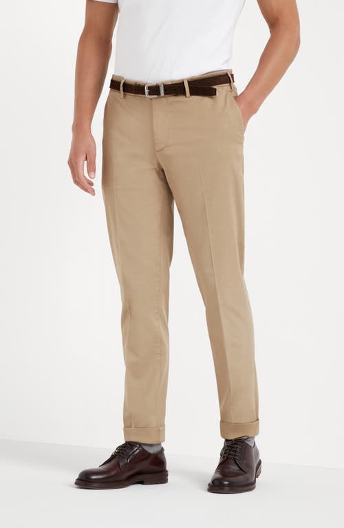 Shop Brunello Cucinelli Garment-dyed Italian Fit American Pima Cotton Comfort Gabardine Trousers In Brown