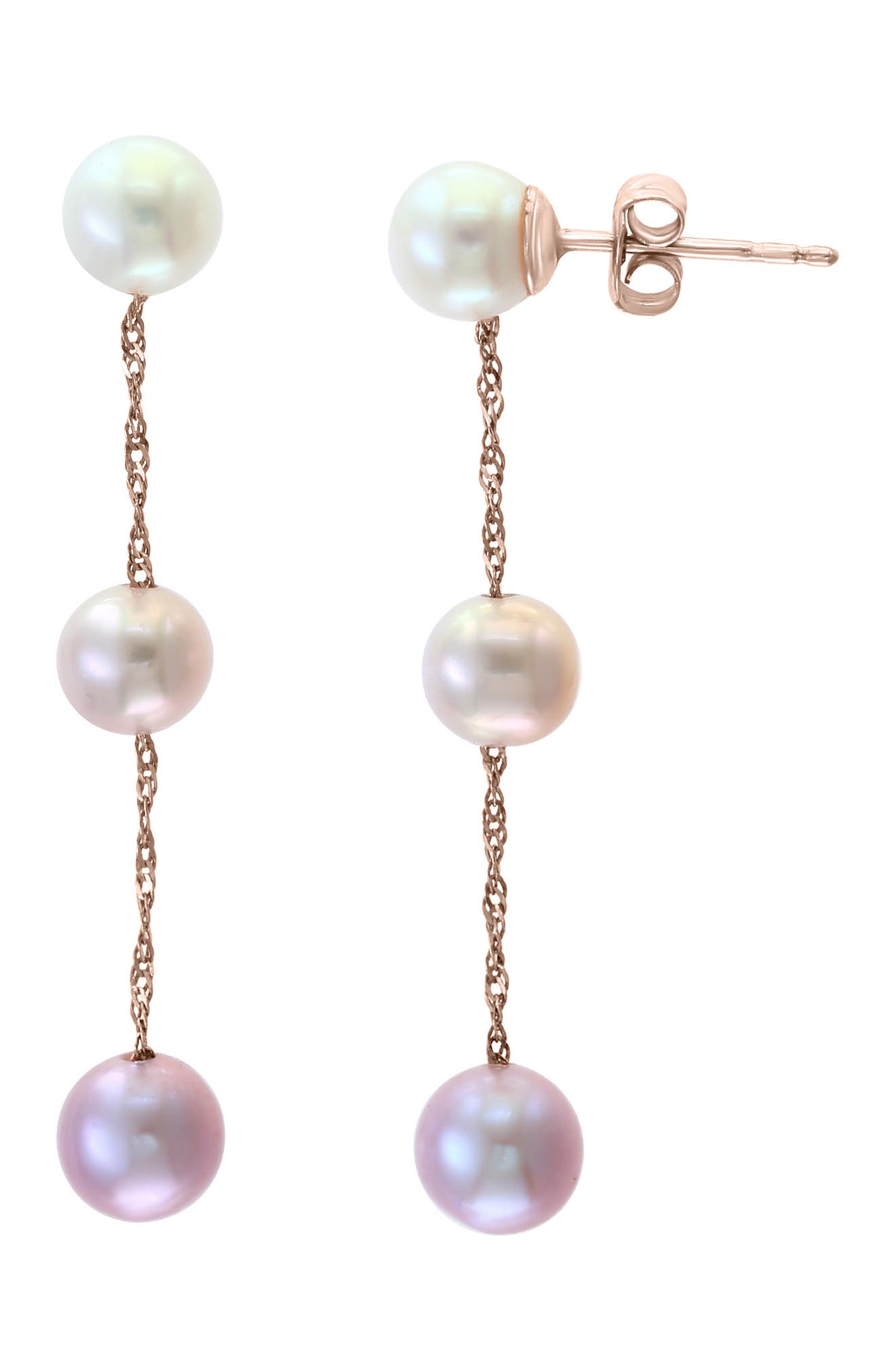 Galaxy Gold 14k Rose Gold Freshwater Pearl Earrings with Blue Topaz