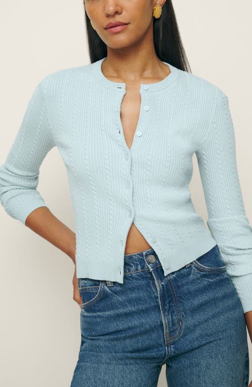 Reformation Natalie Cable Stitch Cardigan Sweater In Powder