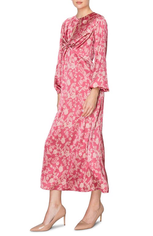 Shop Melloday Floral Long Sleeve Satin Dress In Marsala Taupe Print