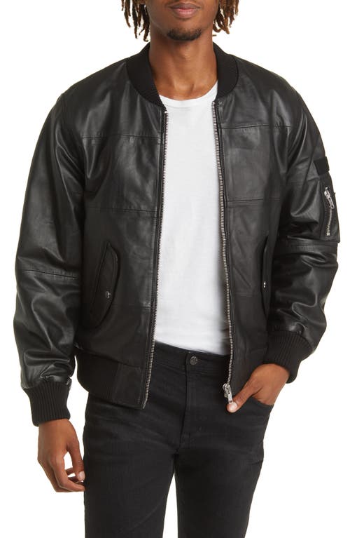 Deadwood Recycled Leather Bomber Jacket in Black