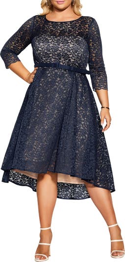 City Chic Belted Lace A-Line Dress | Nordstrom