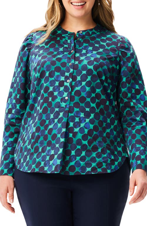 NIC+ZOE Ocean Dot Stretch Cotton Sateen Top in Green Multi at Nordstrom, Size 2X