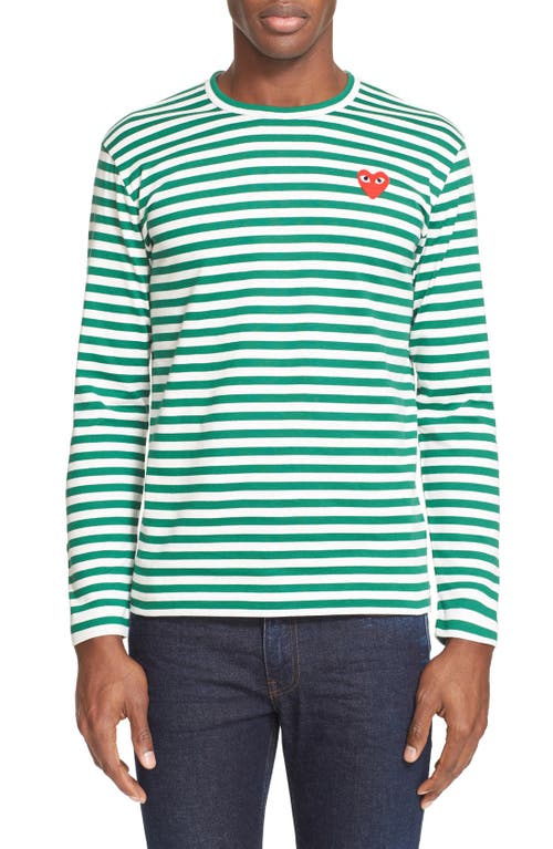 Comme Des Garçons Play Stripe Long Sleeve T-shirt In Green/white